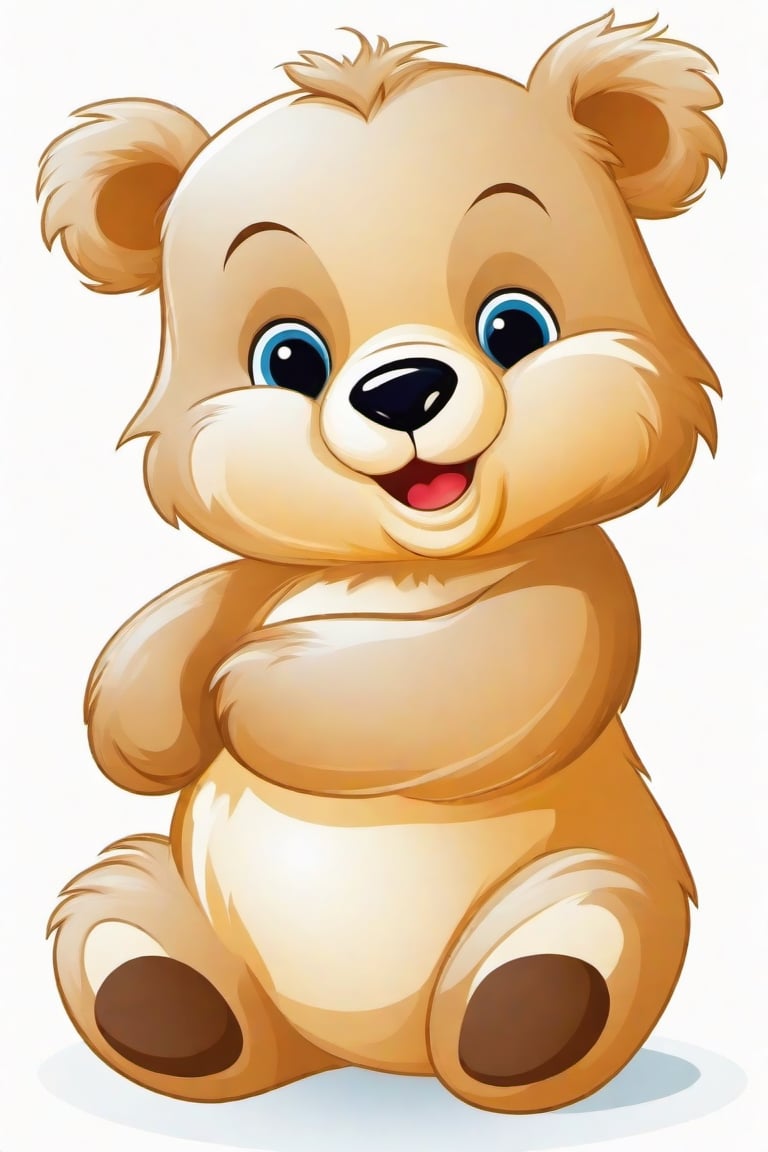 Place a single friendly cartoon baby bear
 on a pure white  background


