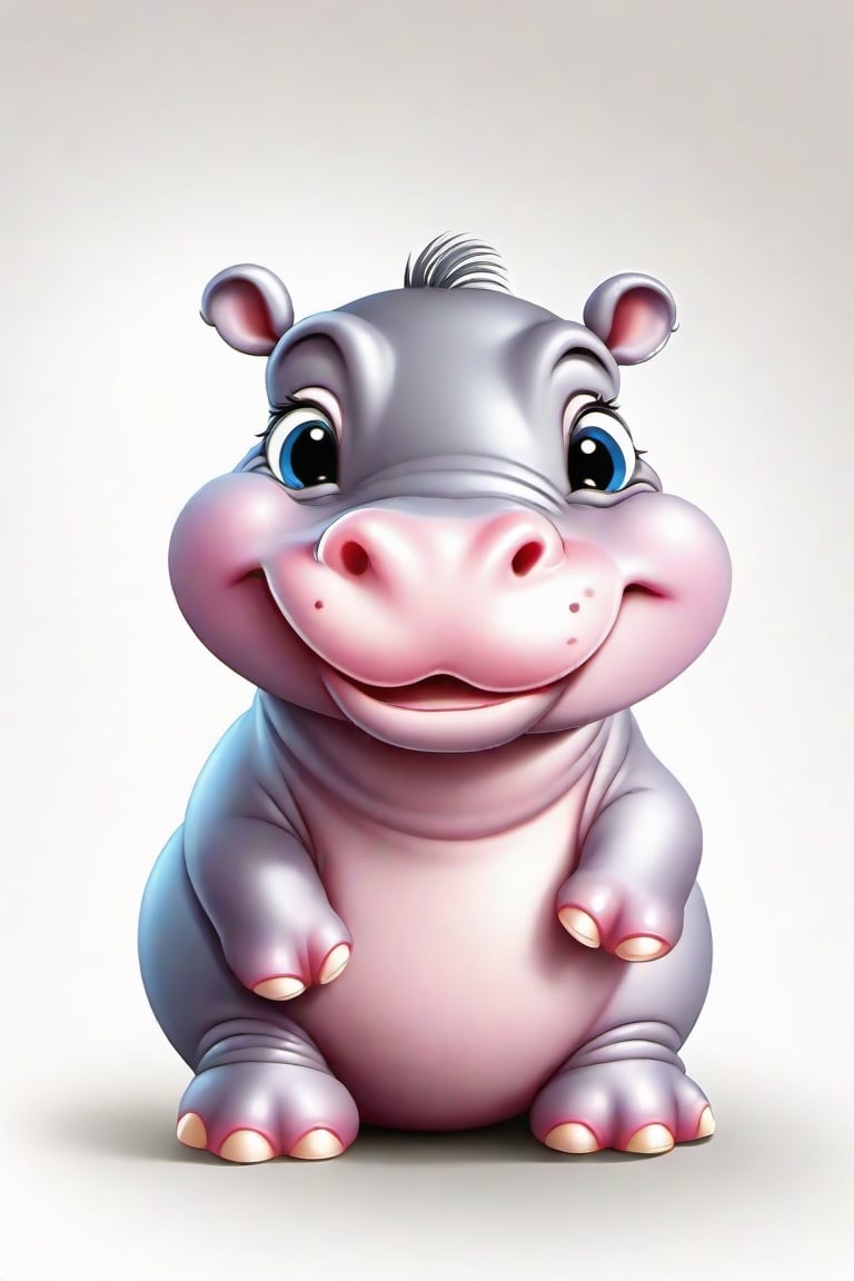Place a single friendly cartoon baby hippo
 on a pure white  background


