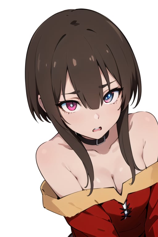 Megumin , short hair, short hair with long locks, crimson eyes, best quality, high resolution, unity 8k wallpaper, (beautiful detailed eyes:1.6), extremely detailed face, perfect lighting, extremely detailed CG, (perfect hands, perfect anatomy), only one person, busty,
