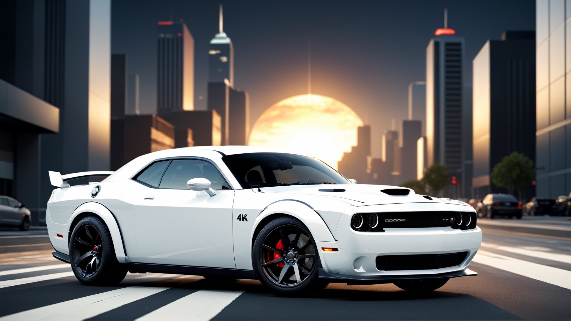 4k, masterpiece, dodge hellcat (trendwhore style:1.4), abstract art, abstract sunlight, abstract white theme. cityscape background, sharp details. BREAK highest quality, detailed and intricate, original artwork, trendy, vector art, award-winning, artint, SFW, ,night city,DonMW15pXL,