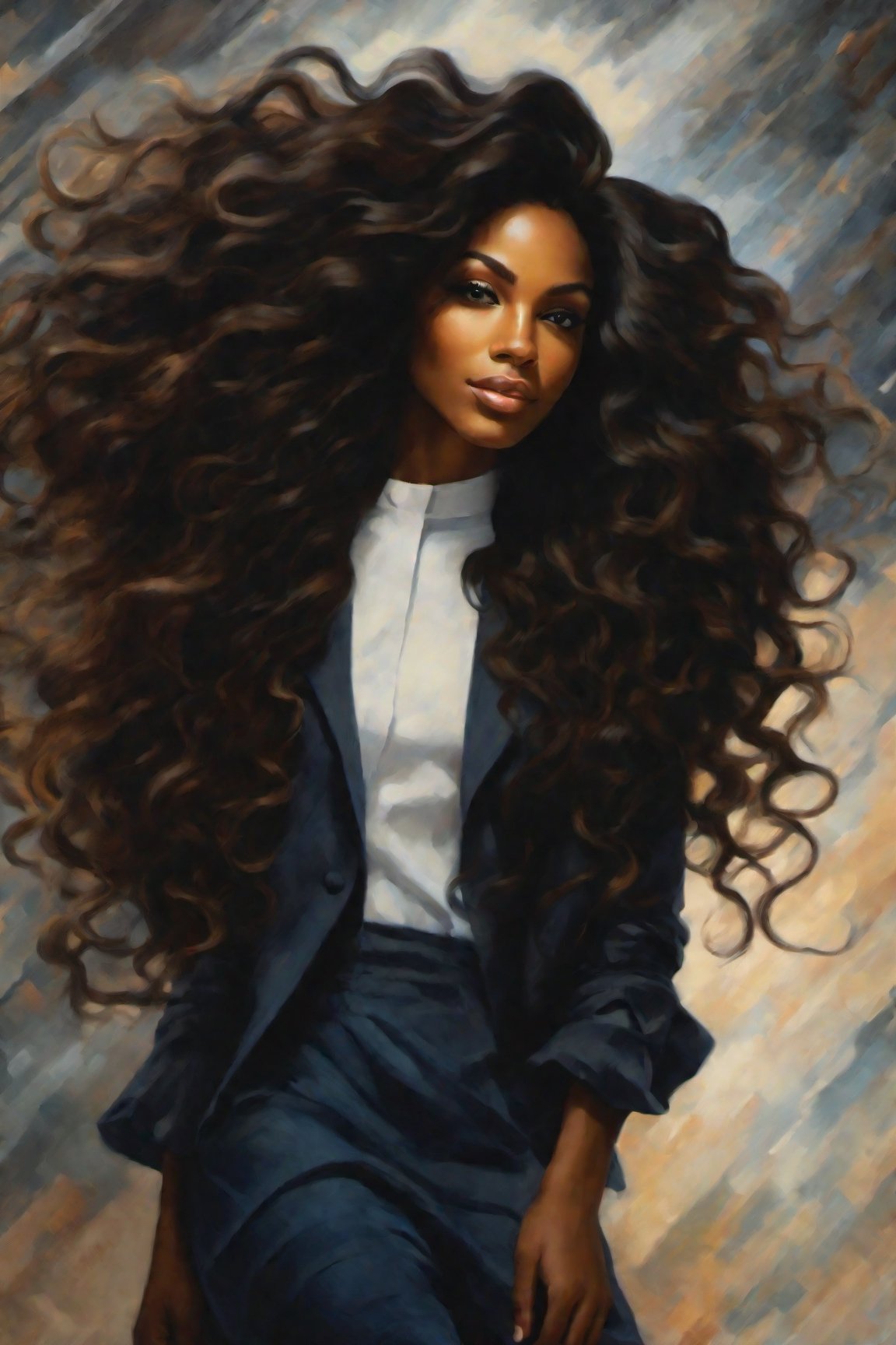 beautiful black woman, long wavy hair