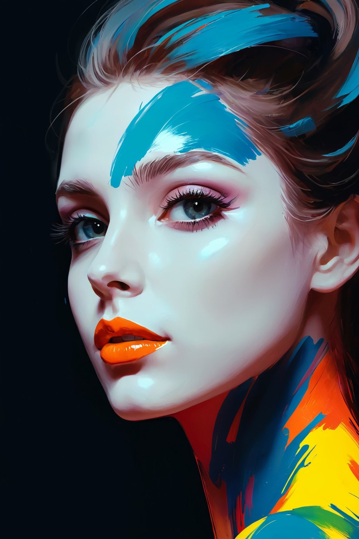 (Paint woman (Primer paint:1.5), Artstation trends, digital art, portrait, beautiful art, black background)