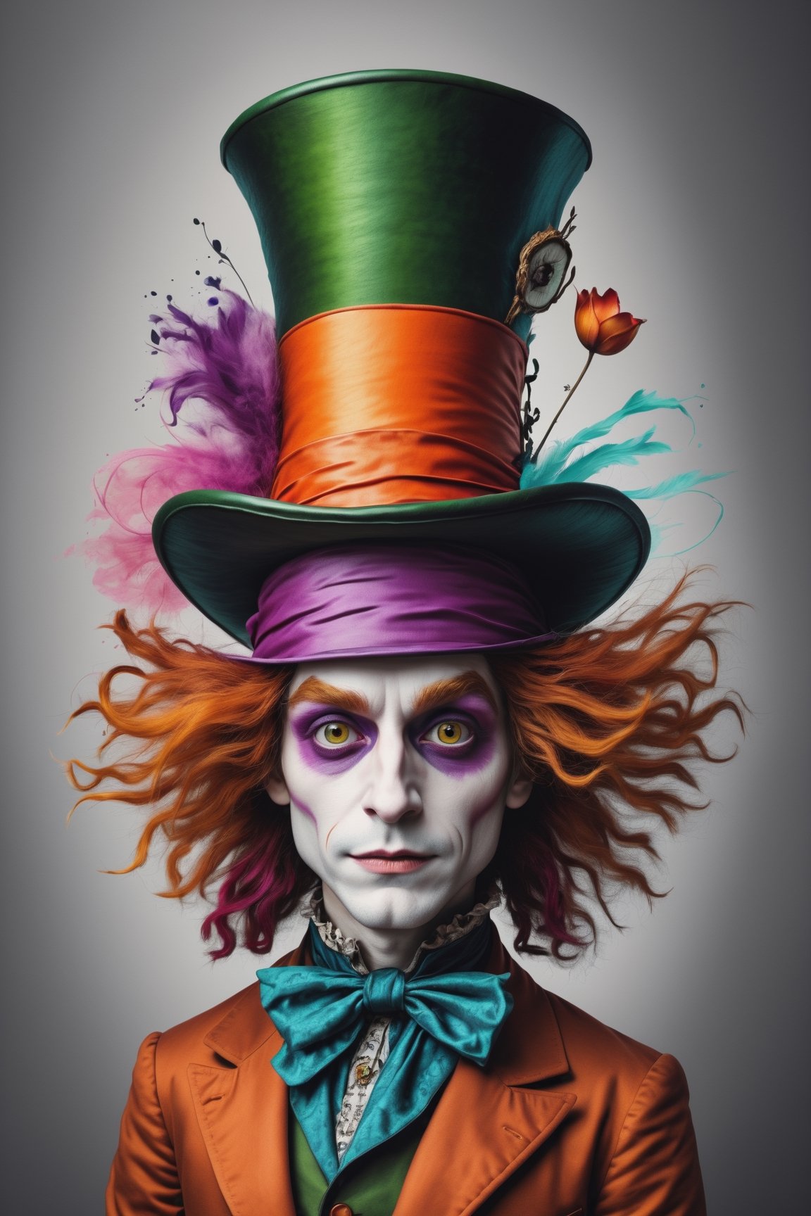 abstract style Portrait of the Mad Hatter in Wonderland . non-representational, colors and shapes, expression of feelings, imaginative, highly detailed