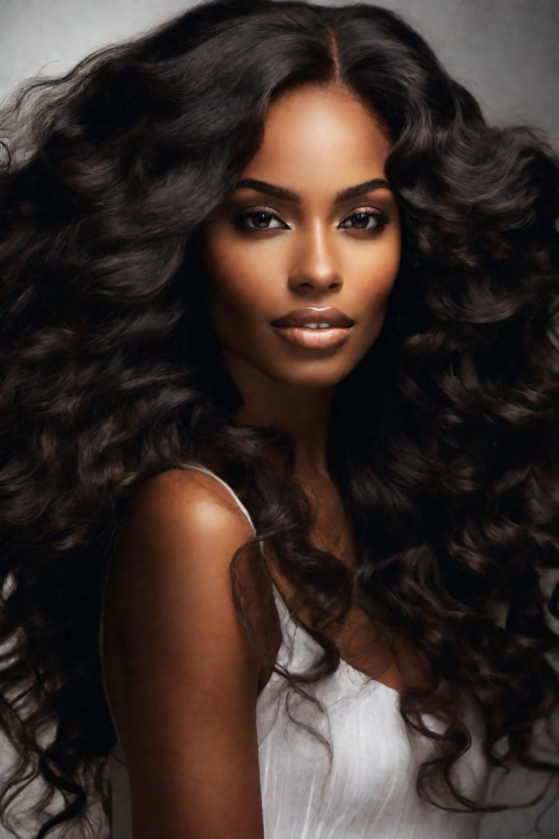 beautiful black woman, long wavy hair