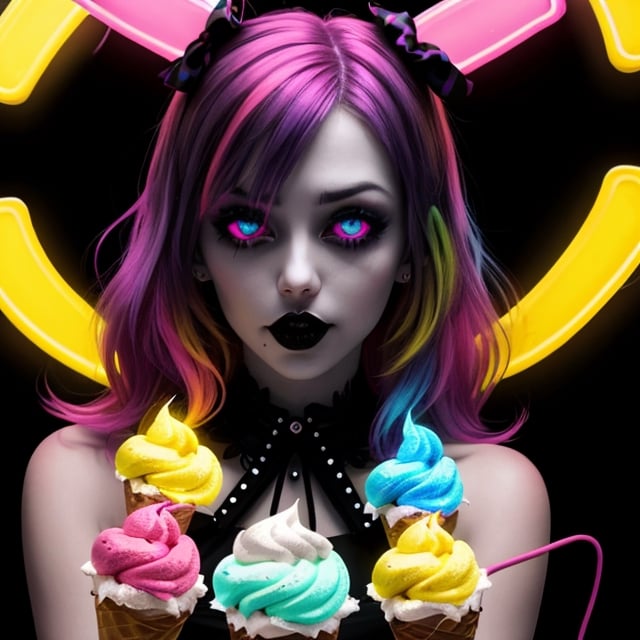 Multicolored neon glow, gothic style, multicolored lights, Oversized_ice cream