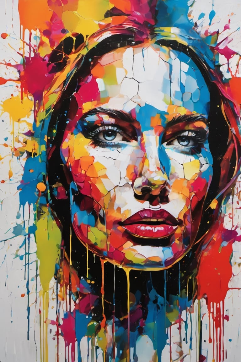 "Generate a vibrant and dynamic artwork featuring bold color splashes, cracked mirror that evoke a sense of energy and emotion.",dripping paint,FilmGirl