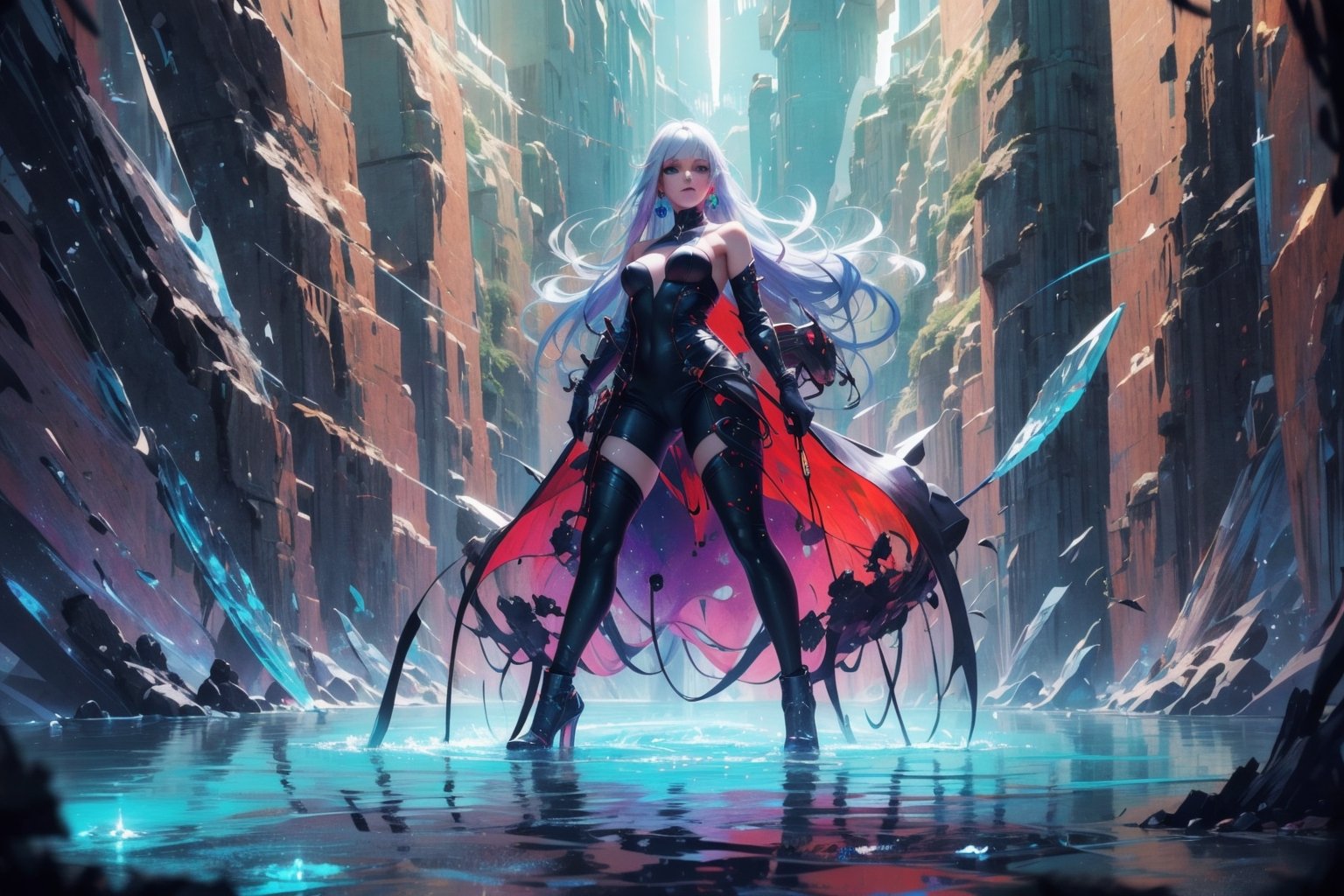 official art, ultra detailed, beautiful and aesthetic, masterpiece, best quality, 1girl, extremely detailed, dynamic angle, elegant, vivid colours,long hair,fullbody, green eyes,Makima is in a giant glowing cave with giant glowing crystals that are in different colors sometimes is blue red green or purple or other colour like gray,High detailed ,makima (chainsawman\).,
abstract_background