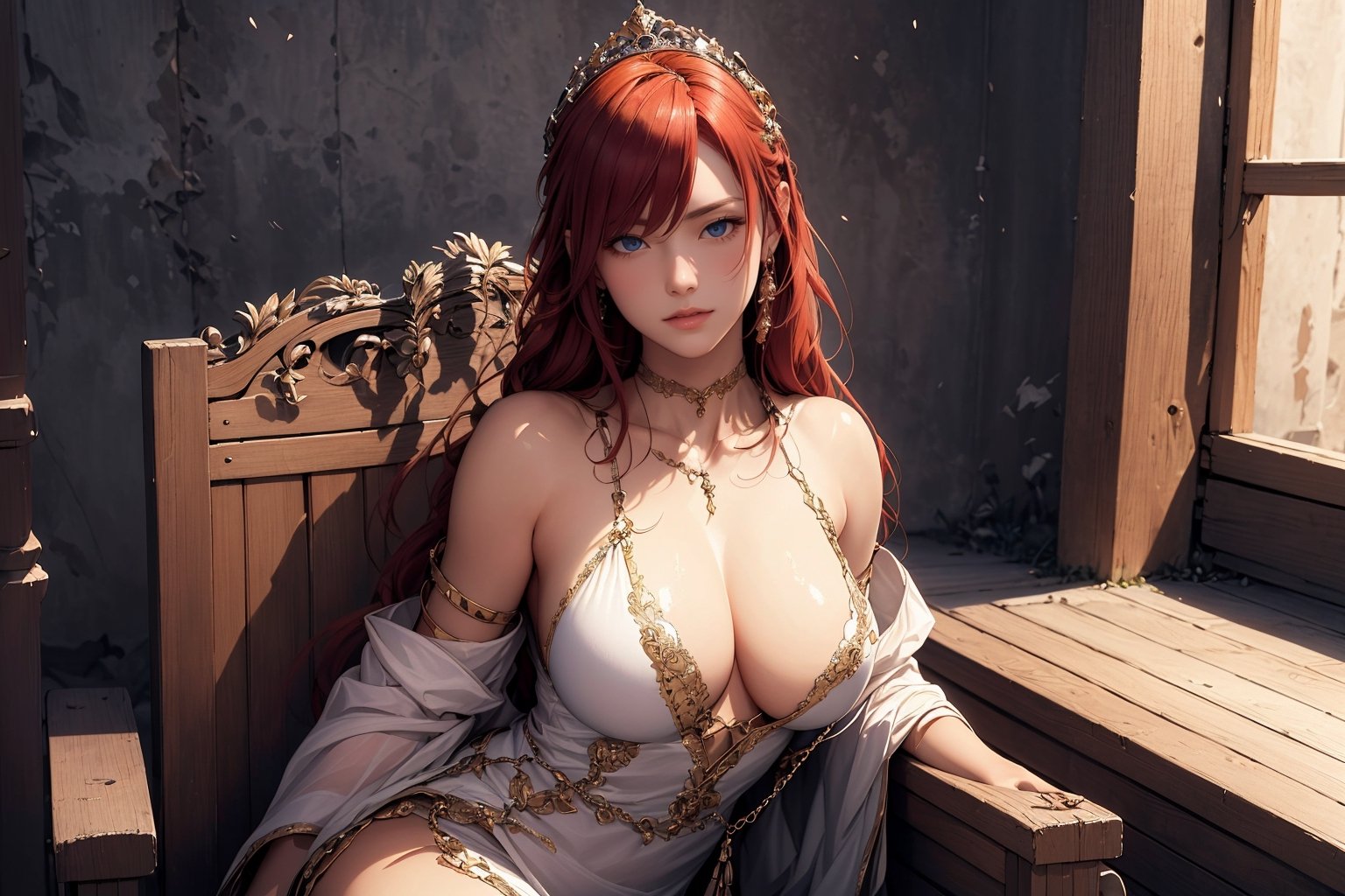 1girl,  best quality, one of the most beautiful images ever created,  vivid colours,  long hair,  High detailed,  perfect image unfolds with 8k resolution,  masterpiece,  ultra detailed image,  colorful, cute girl, clean image style, redhead beautifulgirl, High detailed, detailed beautiful face,fullbody,oda non,A ancient imortal queen sitting in a trone made of bones and flesh,a very heavy death feeling is in the air,she looks soo young yet dangerous,she is almost the enbodiment of death + NSFW nudity., flames flow around her ,YAMATO,