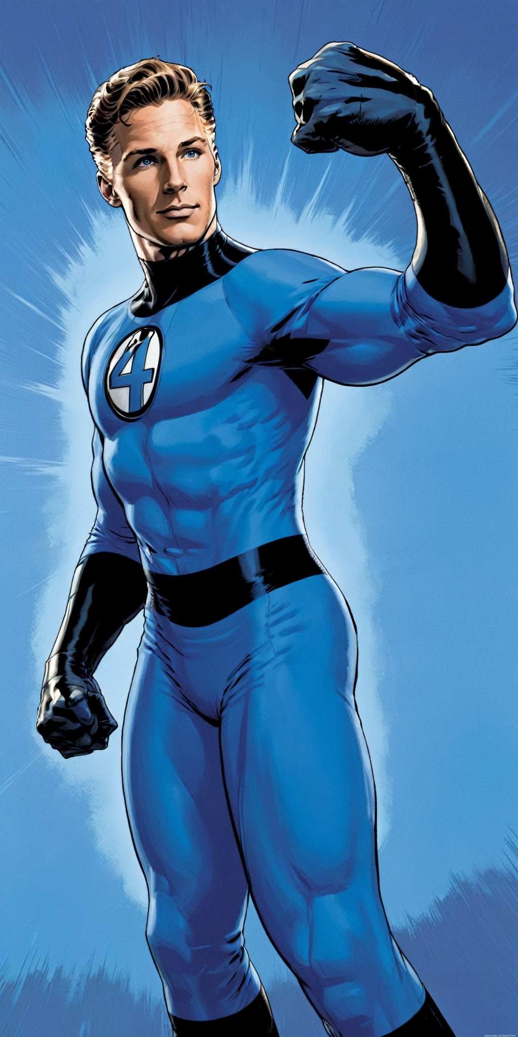 1boy,man stretching out his arms,multicolor_hair,Marvel,Hero,Mr_Fantastic_Four_Fantastic