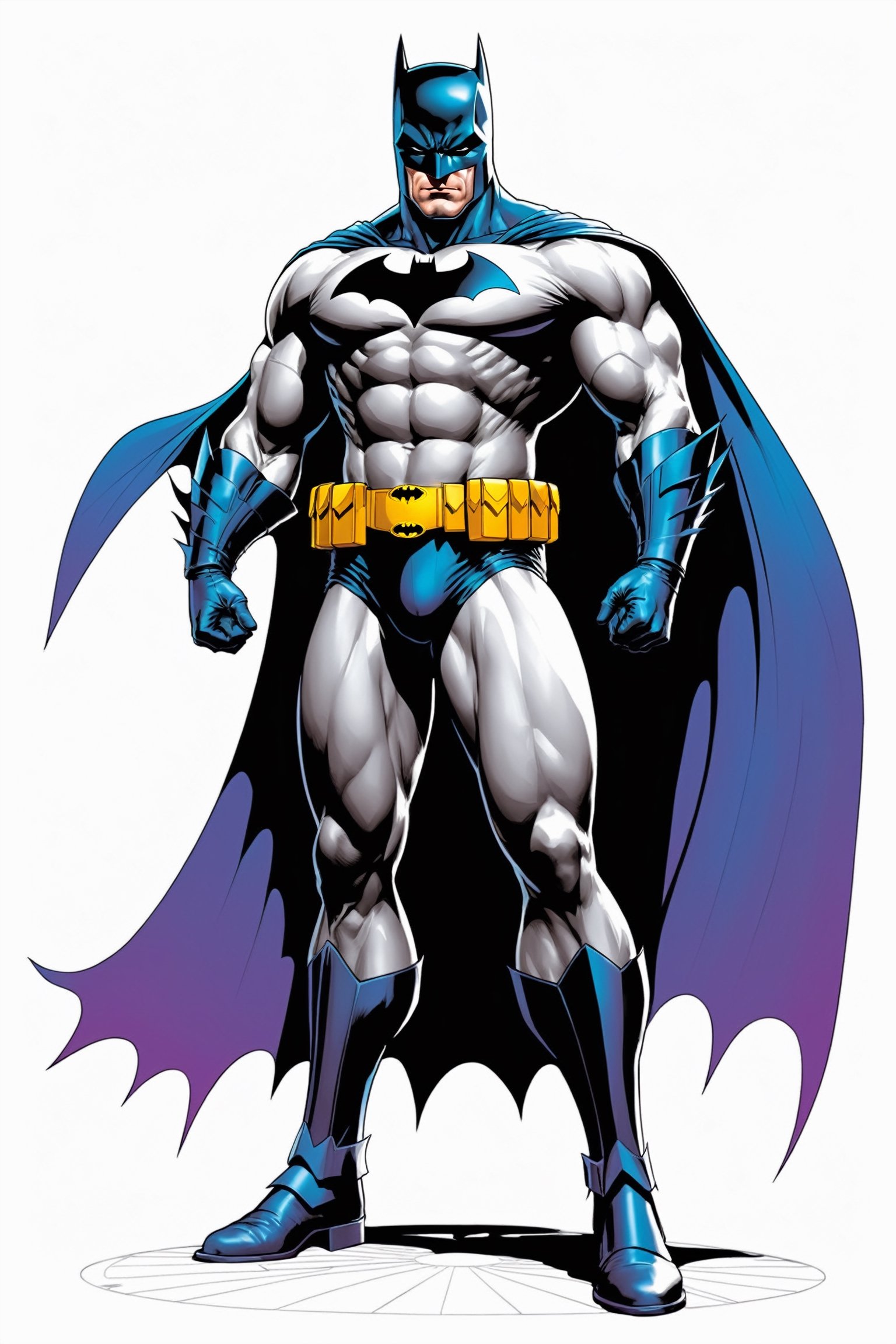 midshot, cel-shading style, centered image, ultra detailed illustration of Batman, posing, ((Full Body)), (tetradic colors), inkpunk, ink lines, strong outlines, art by MSchiffer, bold traces, unframed, high contrast, cel-shaded, vector, 4k resolution, best quality, (chromatic aberration:1.8)