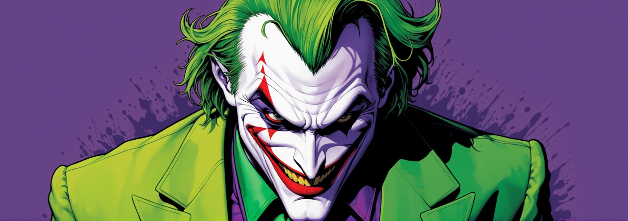 midshot, cel-shading style, centered image, ultra detailed illustration of The Joker, posing, ((Full Body)), (tetradic colors), ((inkpunk)), ((ink lines)), strong outlines, art by MSchiffer, bold traces, unframed, high contrast, cel-shaded, 4k resolution, best quality, (chromatic aberration:1.8)