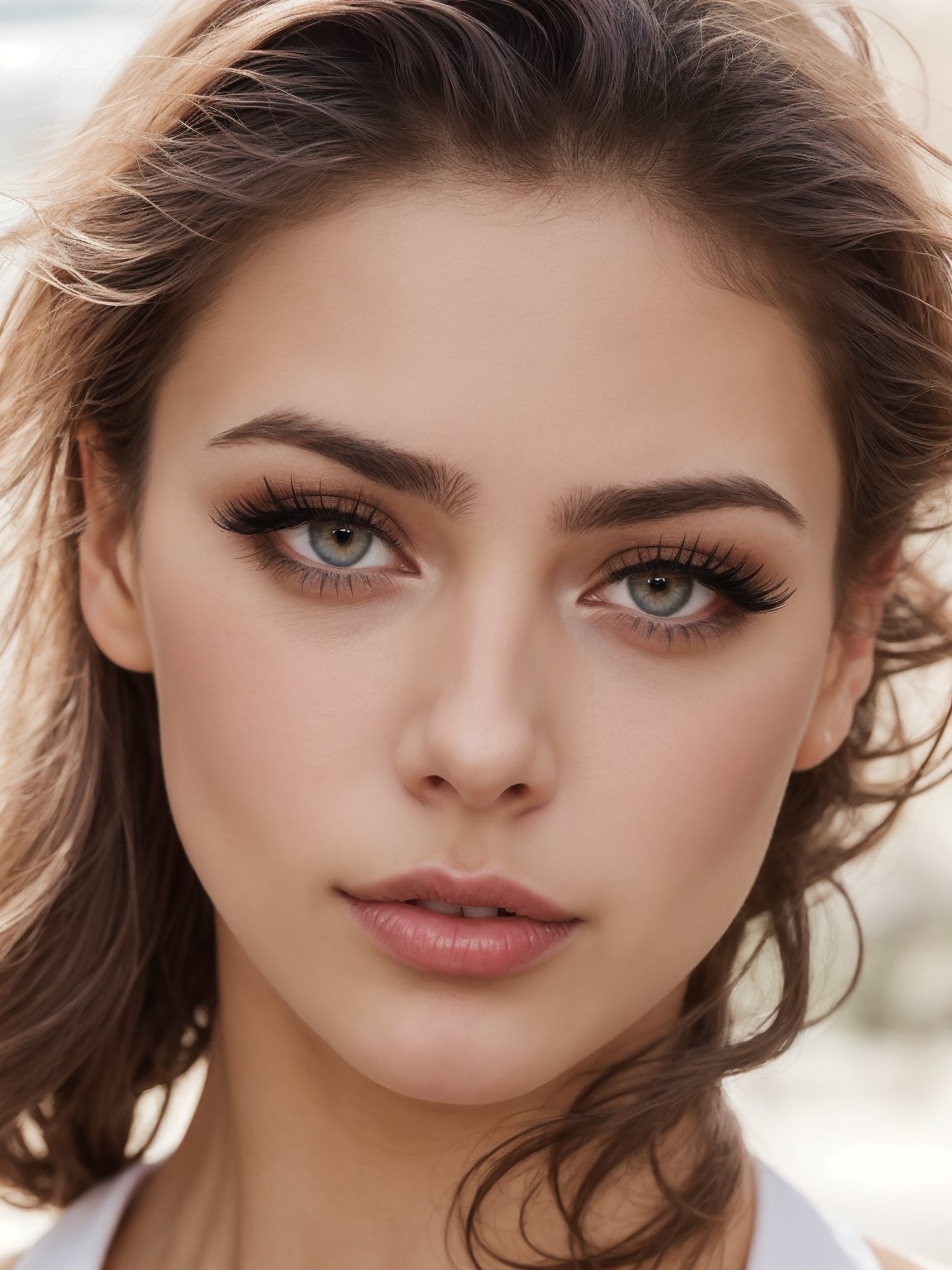 ((HDR)), Extremely Realistic, hyper realistic, Give me a photo of a italian supermodel, 23y.o. , wearing a white mini dress, ((eyelashes)), braided pink_hair, chubby, smokey eyes, make_up, street chaos, ,photo of perfecteyes eyes, bust_portrait