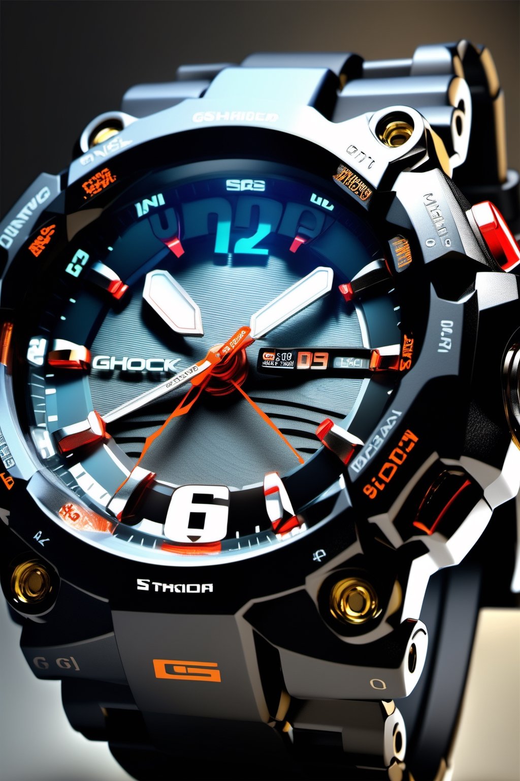 Sport watches, manly, product design, digital dial, gshock style, black dof, perspective, hyper realistic photo, ultra hd