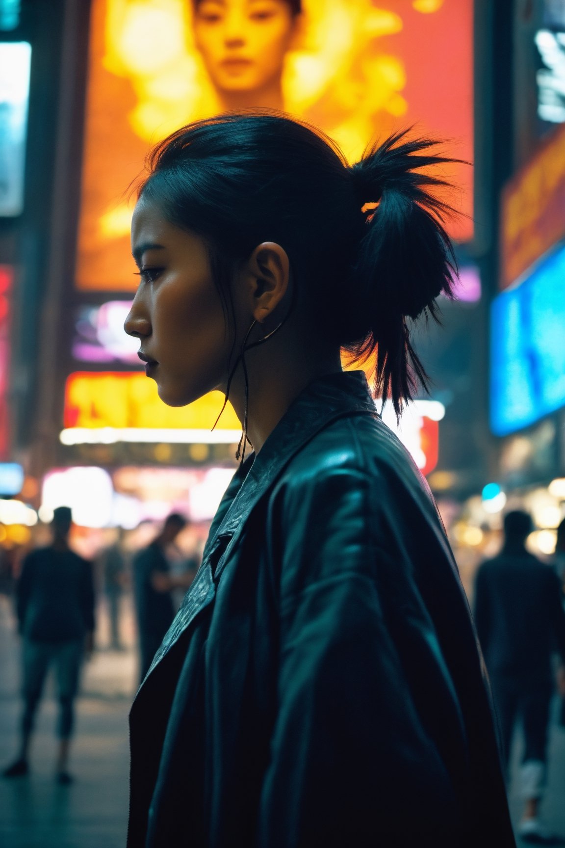 1girl,  vietnam:1.3,  teen girl, 1 female detailed face time square detailed background cyberpunk shadow dramatic lighting by Bill Sienkiewicz ( SimplepositiveXLv1:0.7)