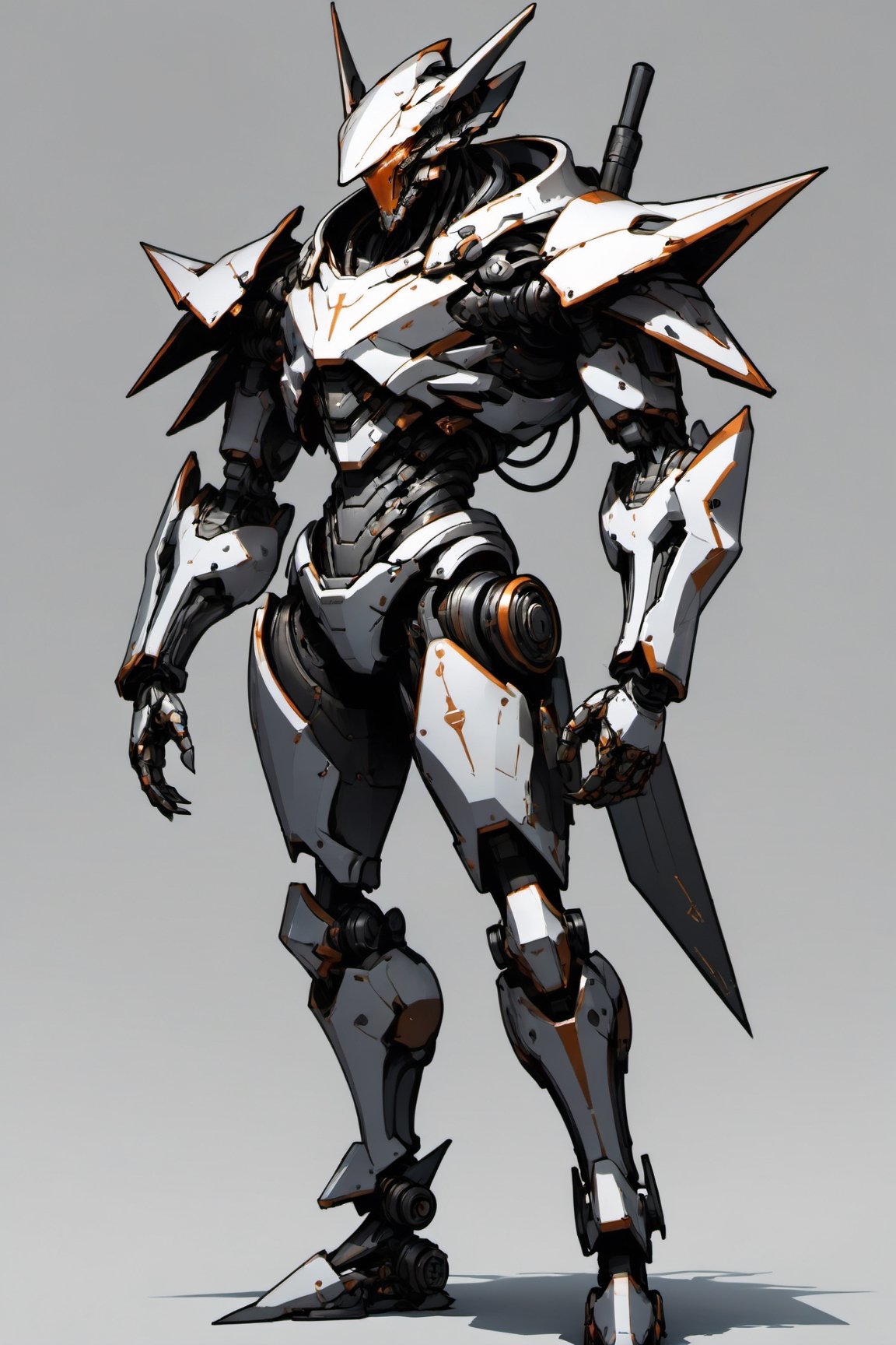 ((mecha, slender, streamlined shape, smooth body)), mech, mecha, mechanical android,mechanical face, intricately hard surface, heavy armored hands and legs, rivets, (((pyramid closed hood))), (((full body shot))),absurdres,hires,ultra detailed, front shot,ROBOT,starship,ship,armored core,mecha