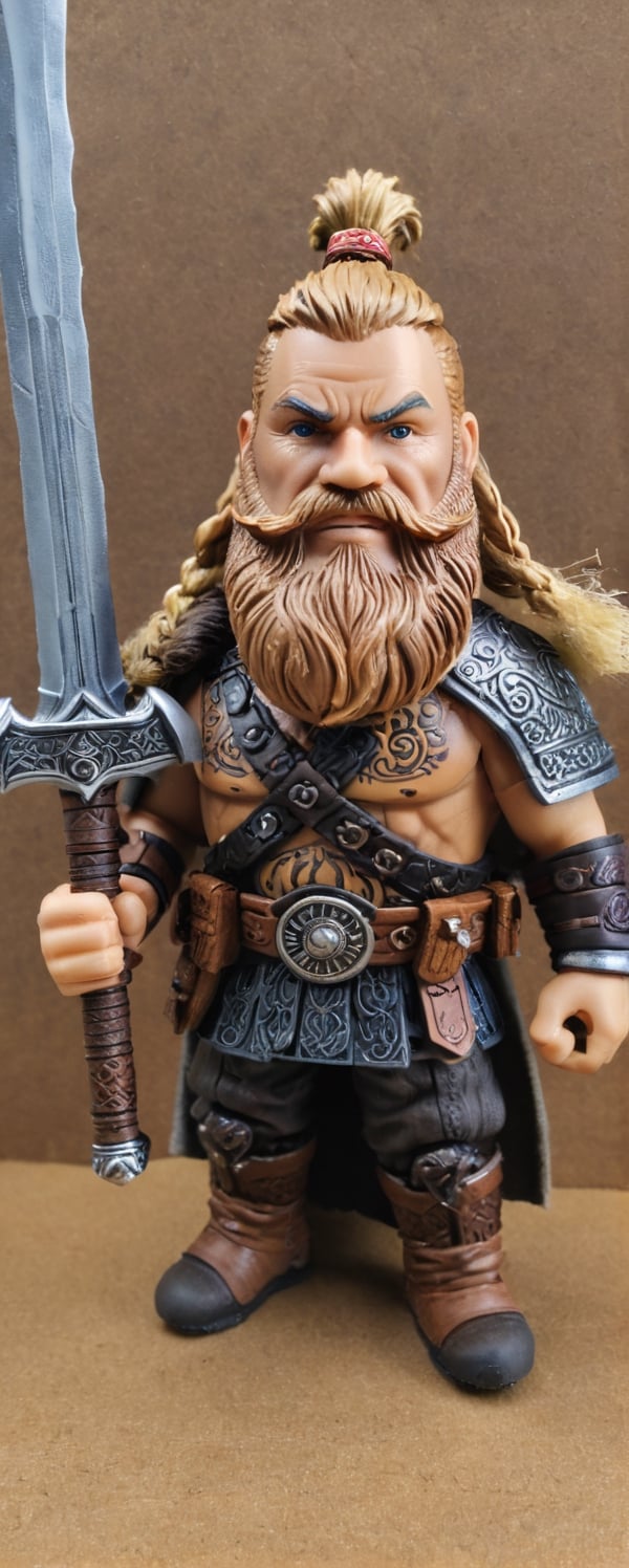 masterpiece､ultra Detailed, hyper Quality, 1 Elder Nordic Viking Warrior,one eye, black leather eye patch,light brown hair, braded hair, long beard, Viking lightsaber