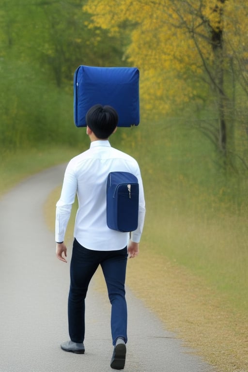 Skinny_korean_man,  handsome,  black_short_hair,  white_dress_shirt, long_sleeves, blue_jeans, back_pack, university, walking, 