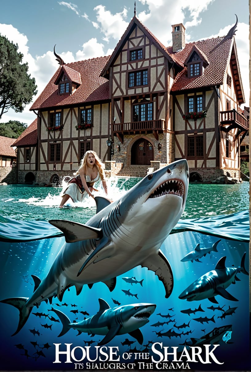 Cover for a hbo tv series called "House of the shark", its an epic medieval fantasy drama about a house of noble sharks