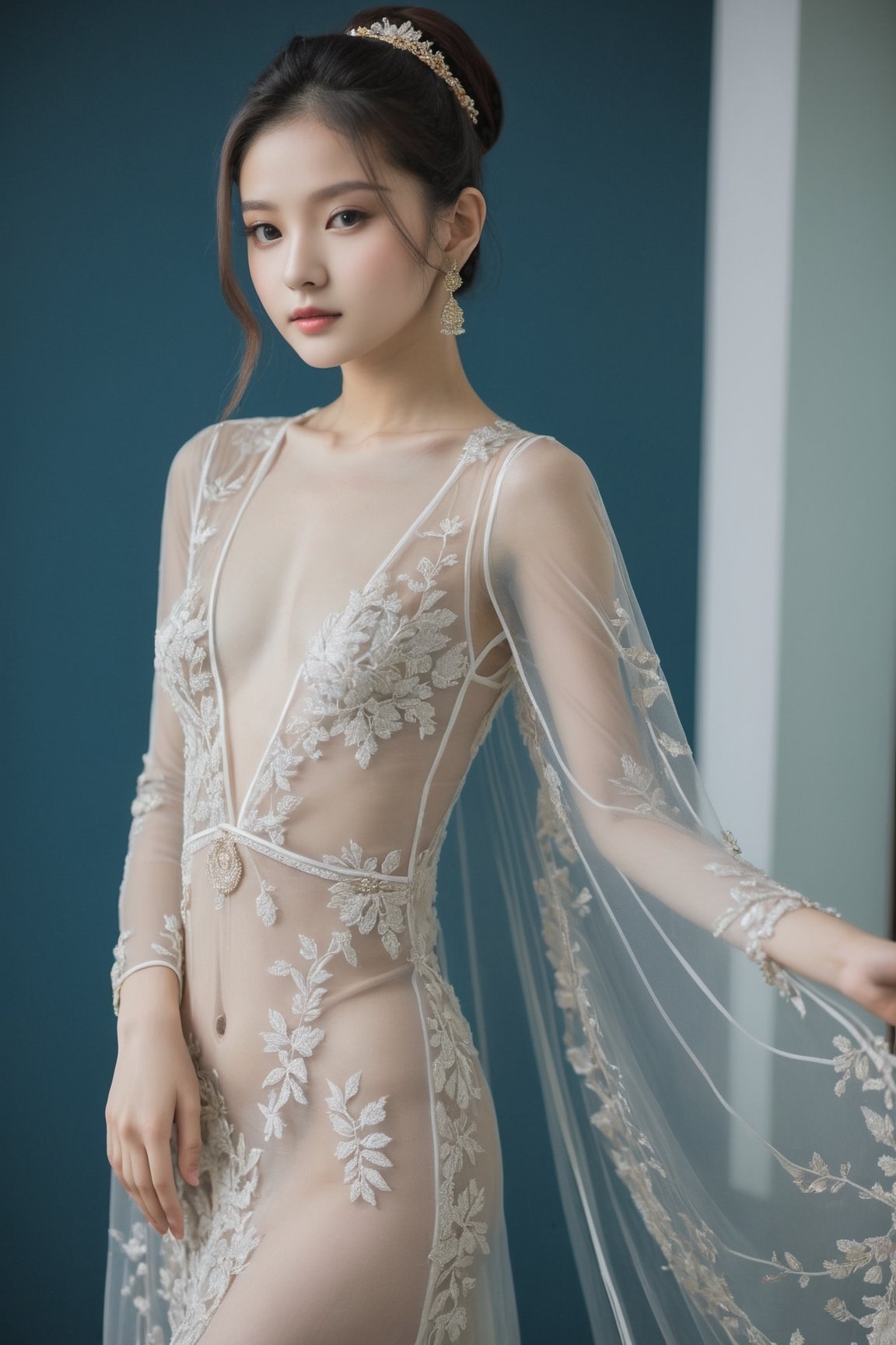 20 years old girl wear super thin see through gown 