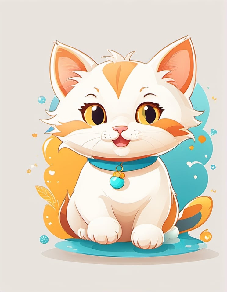 1 cartoon character ilustration, cute cat:  a funny impression jump, there is no background image, the background is just pure white, blank background, solo, tshirt design 