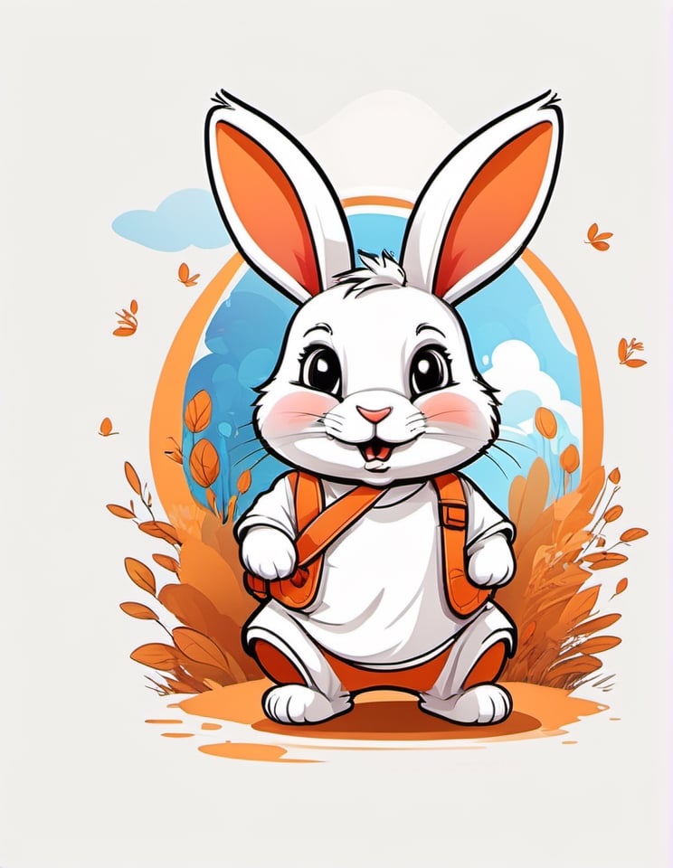 1 cartoon character ilustration, cute rabbit :  a funny impression jump, there is no background image, the background is just pure white, simple background, solo, tattoo, tshirt design 