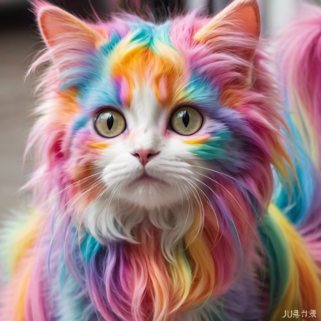 animal Cute kitten, long-haired, 7-colored hair cat, candy-colored body hair,Rainbow haired girl ,Colourful cat ,cat