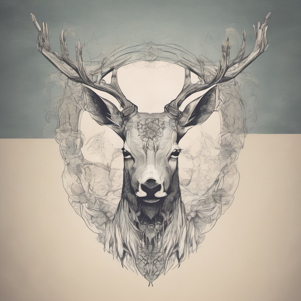 Human head and deer body, sketch, mythical creature