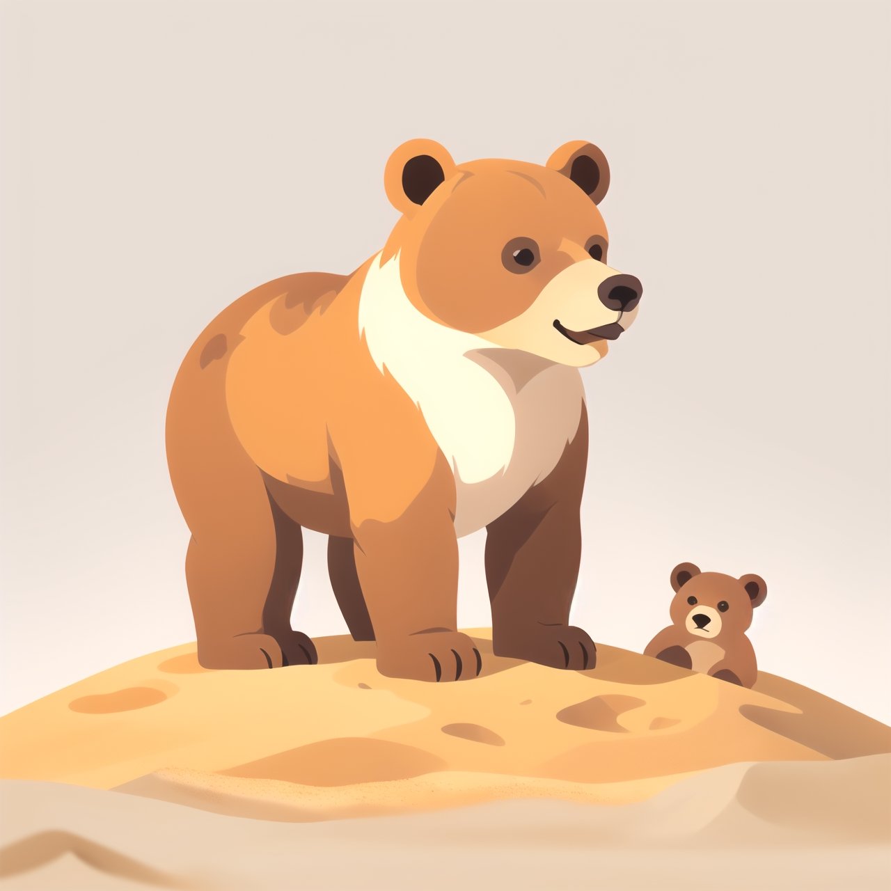 coloredic0n icon, a bear, light_orange_background, on sand