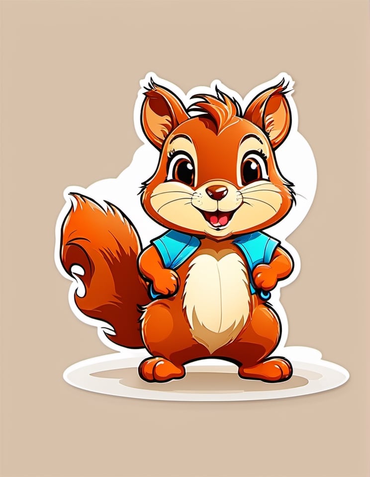 1 cartoon character ilustration, CUTE SQUIRREL:  a funny impression jump, there is no background image, the background is just pure white, blank background, solo, tshirt design 