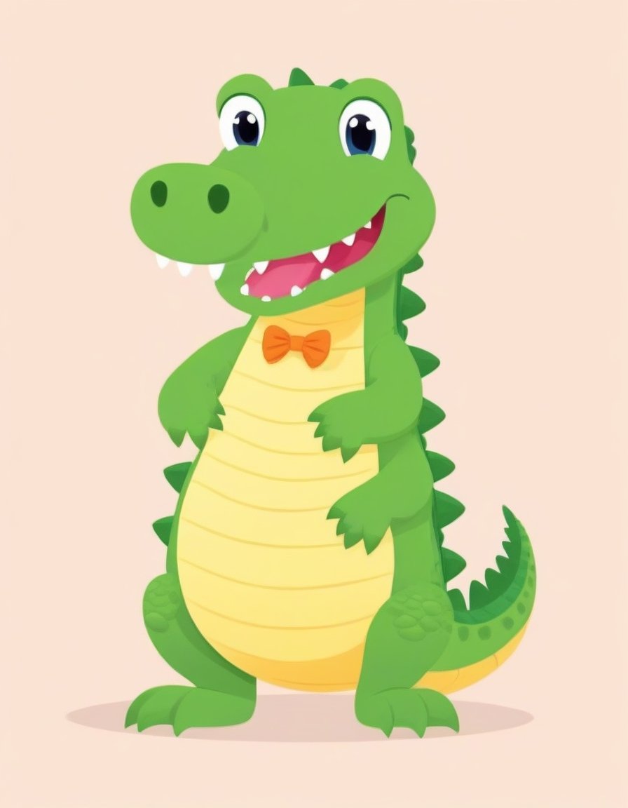 1 cartoon character ilustration, cute crocodile :  a funny impression, there is no background image, the background is just pure white,flat design,tolucky