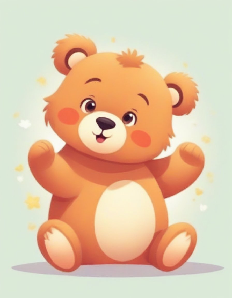 1 cartoon character ilustration, cute bear :  a funny impression, there is no background image, the background is just pure white,flat design,tolucky