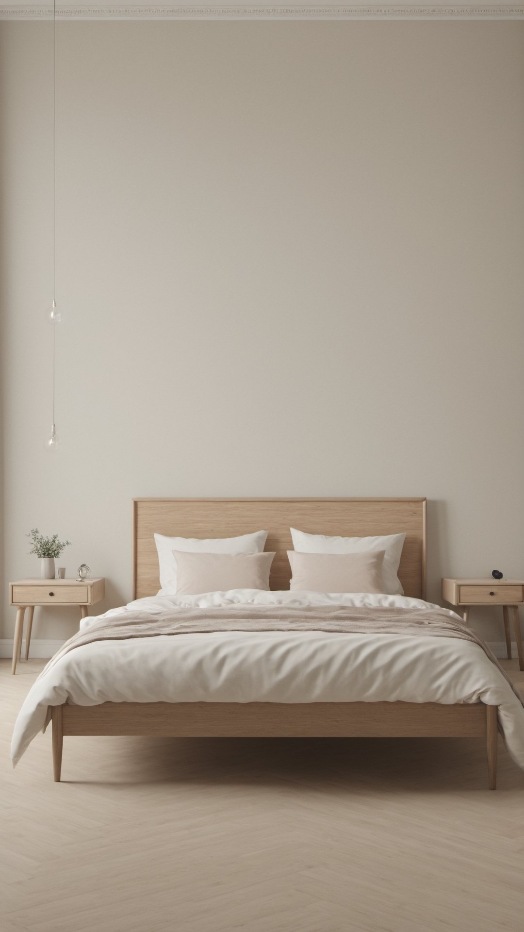 (best quality,  highres,  ultra high resolution,  masterpiece,  realistic,  extremely photograph,  detailed photo,  8K wallpaper,  intricate detail,  film grains),  High definition photorealistic photography of ultra luxury, Design concept for a bed on a room, entirely crafted from assembled wood in a Scandinavian style. Featuring rounded corners, fine woodwork, and pastel colors. The bed should be showcased empty against a neutral backdrop, embodying the serene essence of Scandinavian minimalism. This is a photographic scene designed with advanced photography, CGI, and VFX parameters, in high definition, ensuring flawless execution, high level of intricacy in the image.