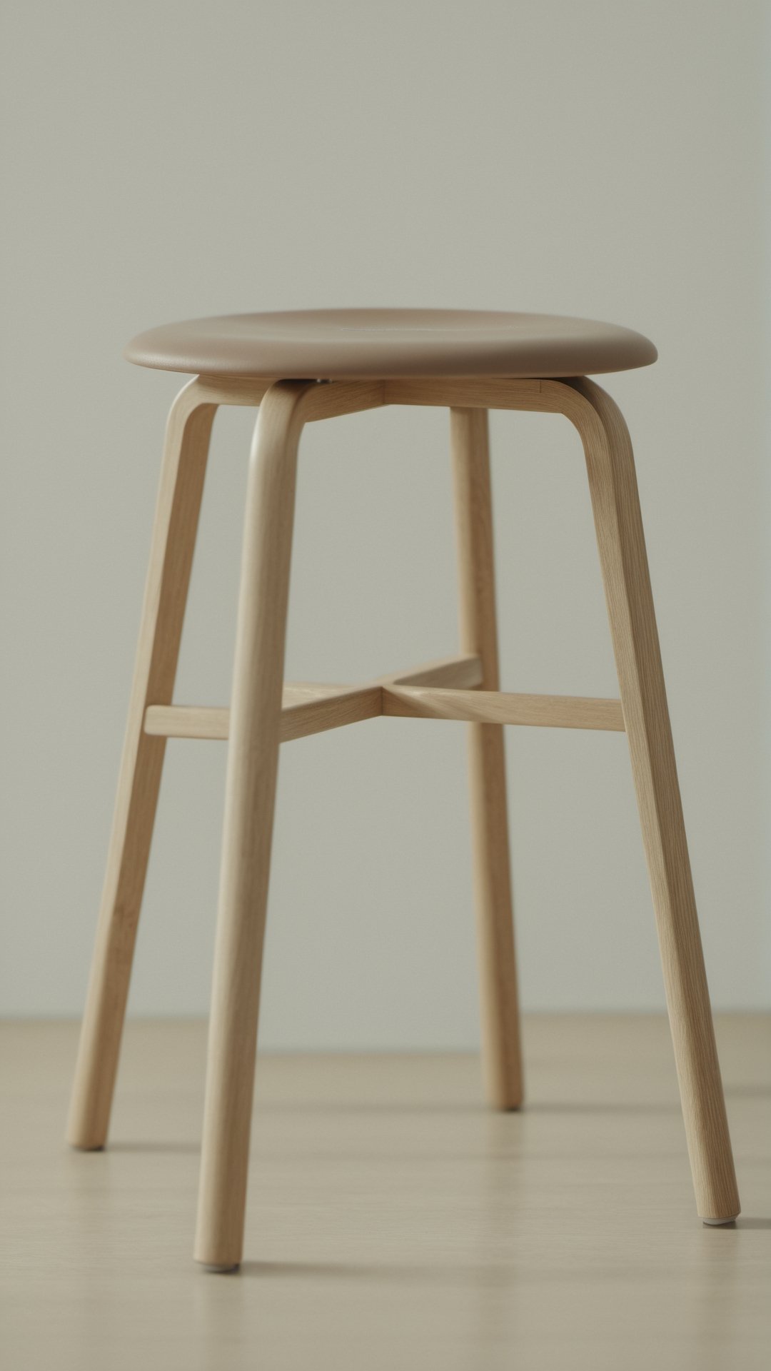 (best quality, high resolution, ultra high resolution, masterpiece, realistic, extremely detailed photography, 8K wallpaper, intricate details, film grains), high definition photorealistic photography of a Stool design concept, Completely made of wood with a Scandinavian style, rounded corners, fine carpentry and pastel colors. A photographic scene designed with advanced photography parameters, CGI and VFX, in high definition, guaranteeing impeccable execution and a high level of image complexity.