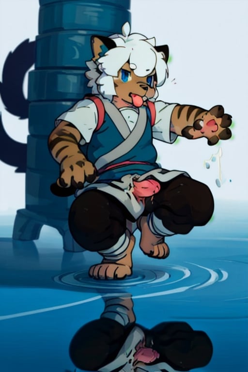 perfecteyes , (masterpiece:1.2), (anatomically correct:1.1), high quality, (((solo male anthropomorphic))) kemono furry_transformation cat fursona, 1cat boy, blue fur, blue eyes,(black nose), white hands paws, white feet, ((cat hands:1.2)), ((cat feet:1.2)),  ((sfw)), ((1boy)), absurd res, digital painting \(artwork\),male, solo:1.3, 4 toes, cat feet, reflection, countershading, discord, (motion lines:1.1),penis, tuxedo, tongue out,serve, hypnotize,ejaculate,Luo Xiaohei