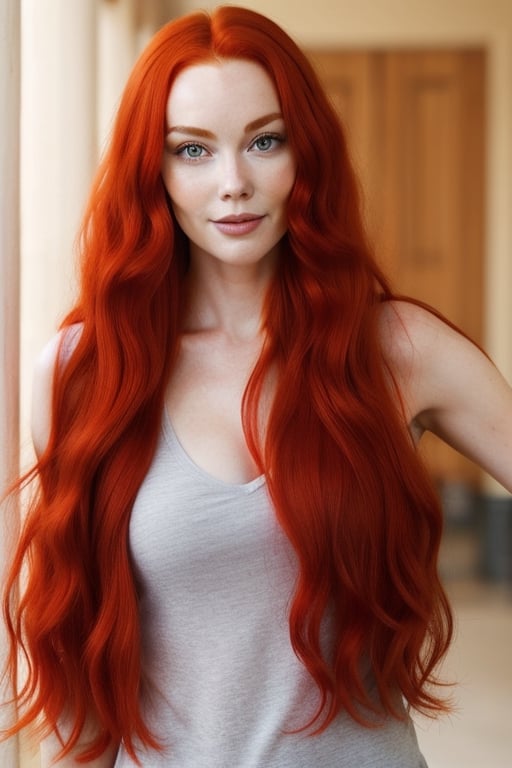 
very beautiful realistic woman, (long red hair)