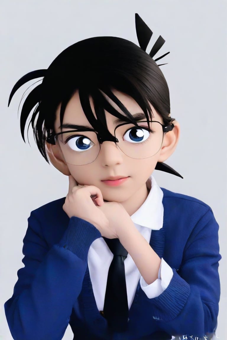 Masterpiece , high quality, 1 boy is Detective conan, is thinking very seriously about a crime case, ,Conan,Supreme