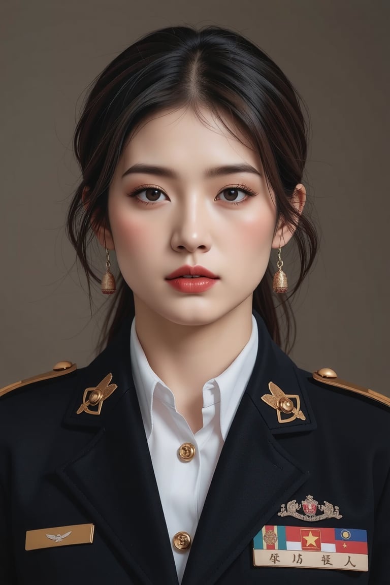 a portrait in soviet union style of a North Korean girl who is a military general in the Juche army,Golden Ratio Portrait,Enhanced all