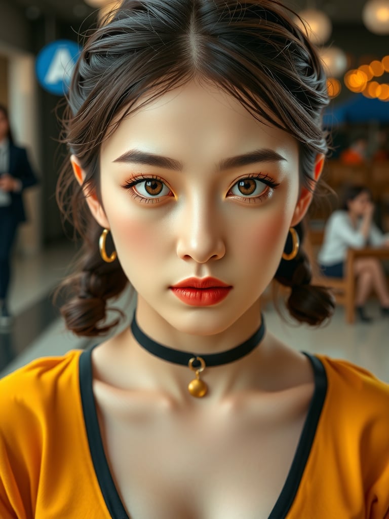 wide field of view, centered, dynamic pose, gorgeous young modern fashionable girl with expressive eyes , highly detailed, 4 k, hdr, sharp focus, high resolution, excellent composition, cinematic atmosphere, precise correct anatomy, aesthetichigh detail of the face image