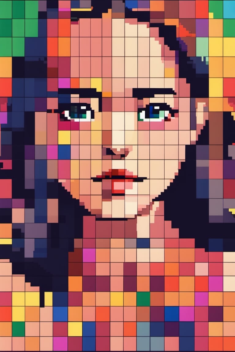 A Beautiful Woman :: Colorful Grid :: a color only for one grid
Background: August fields 
,pixel style