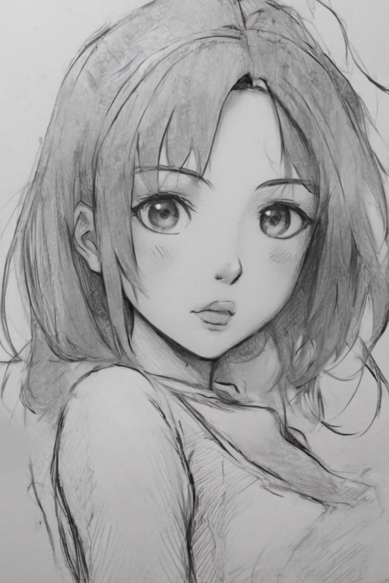 ((masterpiece,best quality)), (Pencil_Sketch:1.2, messy lines, greyscale, traditional media, sketch), unfinished, hatching (texture), solo, looking at viewer, simple background, 1girl, closed mouth, upper body,famale focus,
