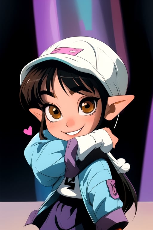 teenage girl with medium hair, black color, brown eyes,  , 2 arms, :) ,smile, blink 1 eye,sexy_race_queen,shizuku_murasaki ,Science Fiction,chibi,frieza,DBSuper Style,princess zelda,Lucy_Heartfilia,SAM YANG