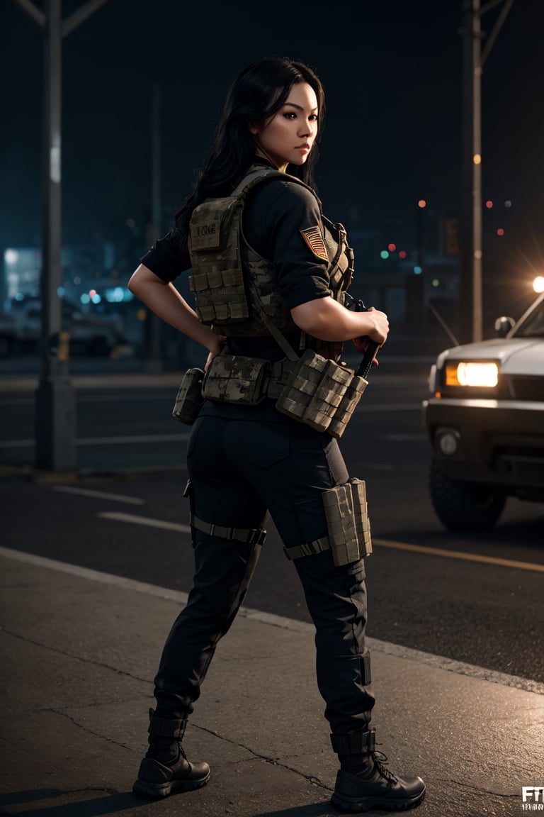 (photorealistic), (multiple_views, side_view, frong_view, back_view)
, beautiful lighting, best quality, realistic , battlefield 4 inspired shot, full body shot , face focus, perfect face, intricate details, depth of field, full body shot 1girl, filipina, brown skinned, young looking fresh, long free flowing black hair, back length hair, wearing tactical militart attire, plate carrier, magazine, grenads , highly-detailed, perfect face, blue eyes, lips, wide hips, thicc, 5'5 tall, make up, melee fighting stance, style, Fujifilm XT3, , Beautiful lighting, RAW photo, 8k uhd, film grain, ((bokeh)), 
,white background