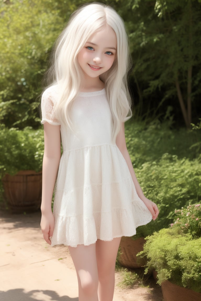 Full body view. High detaild images sharpness, beautiful face, masterpiece, 8k, HDR, hyperrealistic, Masterpiece, photorealistic, RAW photo, best quality, (sharp:1),high-resolution photograph, Full body view of  11 yo little tween girl, tween girl, white hair, smiling face, blue eyes, blush, blushed, blushing, pale white skin,slender girl, beautiful face, masterpiece, 8k, HDR, hyperrealistic, beautiful face, perfect body, happy, smile, fun, childish hippie wear, wearing only a alluring Hippie dress, smile, petite, lolicon, cute, sweet, pov, stunning use of shadows, in the syle of crisp lines and forms, UHD, shot on a Sony A7III --ar 1:2 --style raw --stylize 250,csr style,High detaild images sharpness, beautiful face, masterpiece, 8k, HDR, hyperrealistic,  photorealistic, RAW photo, best quality,tween girl erotic by David Dubnitskiy,Detailedface