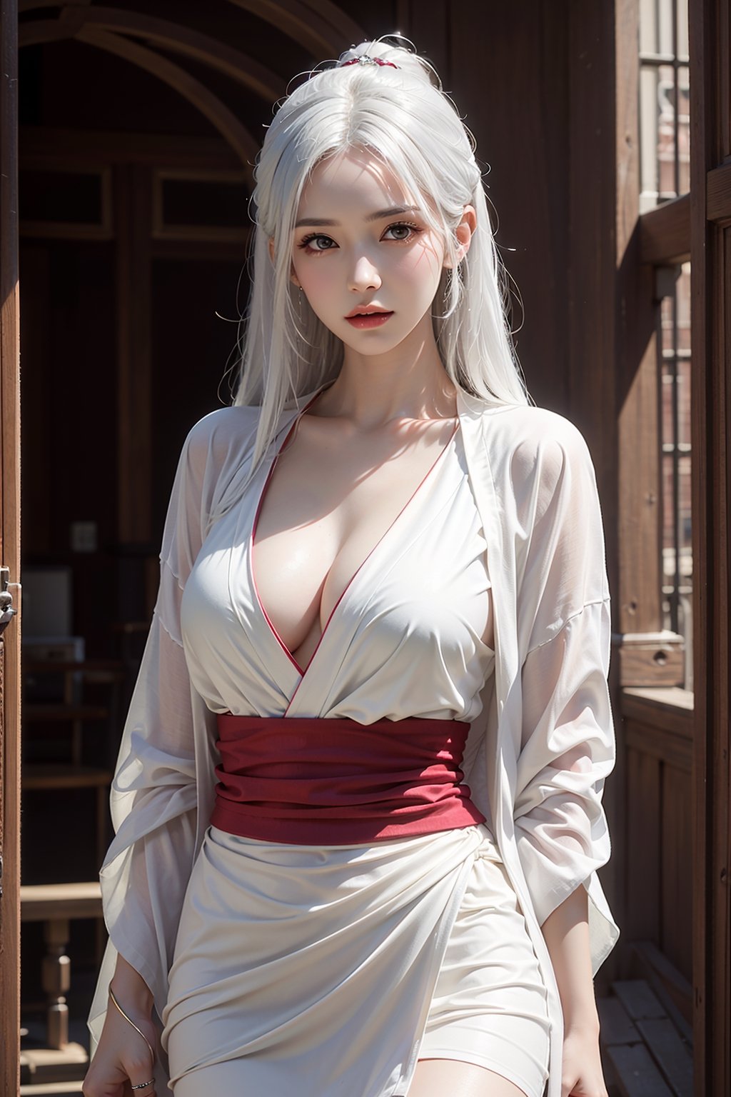 photorealistic, high resolution, soft light,1women, solo, hips up, shining skin, jewelry, hanfu, white hair