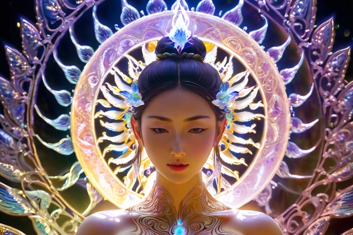 (4K, live shooting, highest quality, Masterpiece: 1.2), (Real, Photoreal: 1.37), Yakushi Nyorai, Bodhisattva, Enlightenment, Healing God, Healing, Healing Light, Fantastic Light, Hyperdimensional, Fractal, Psy Matix, 650Hz, 6500Hz, 6500GHz, healing waves, string theory, 11 dimensions, quantum vibration, light waves and particles, 18 years old, 1 female