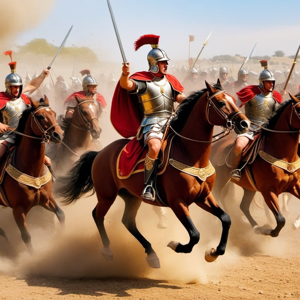 illustrate ancient Roman horse cavalry attack