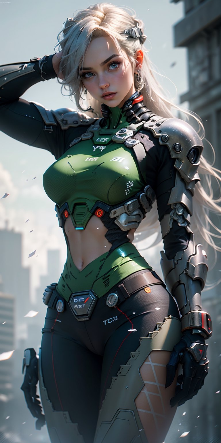 (((Young Woman))), ((Best Quality)), ((masutepiece)), (Detailed: 1.4), (Absurd), 35-year-old adult woman with Simon Bisley-style micro thong, Genesis evangelion neon style clothing, 2-piece clothing, Long silver hair, arm tatoo, cybernetic hands, pastel, Centered, scale to fit the dimensions, nffsw (High dynamic range),Ray tracing,NVIDIA RTX,Hyper-Resolution,Unreal 5,Subsurface Dispersion, PBR Texture, Post-processing, Anisotropy Filtering, depth of fields, Maximum clarity and sharpness, Multilayer textures, Albedo and specular maps, Surface Shading, accurate simulation of light and material interactions, Perfect proportions, Octane Render, Two-tone lighting, Wide aperture, Low ISO, White Balance, thirds rule, 8K Raw, Crysisnanosuit,loraeyes,nijistyle,pantyhose,Blue eyes,flaming eye,eye trail