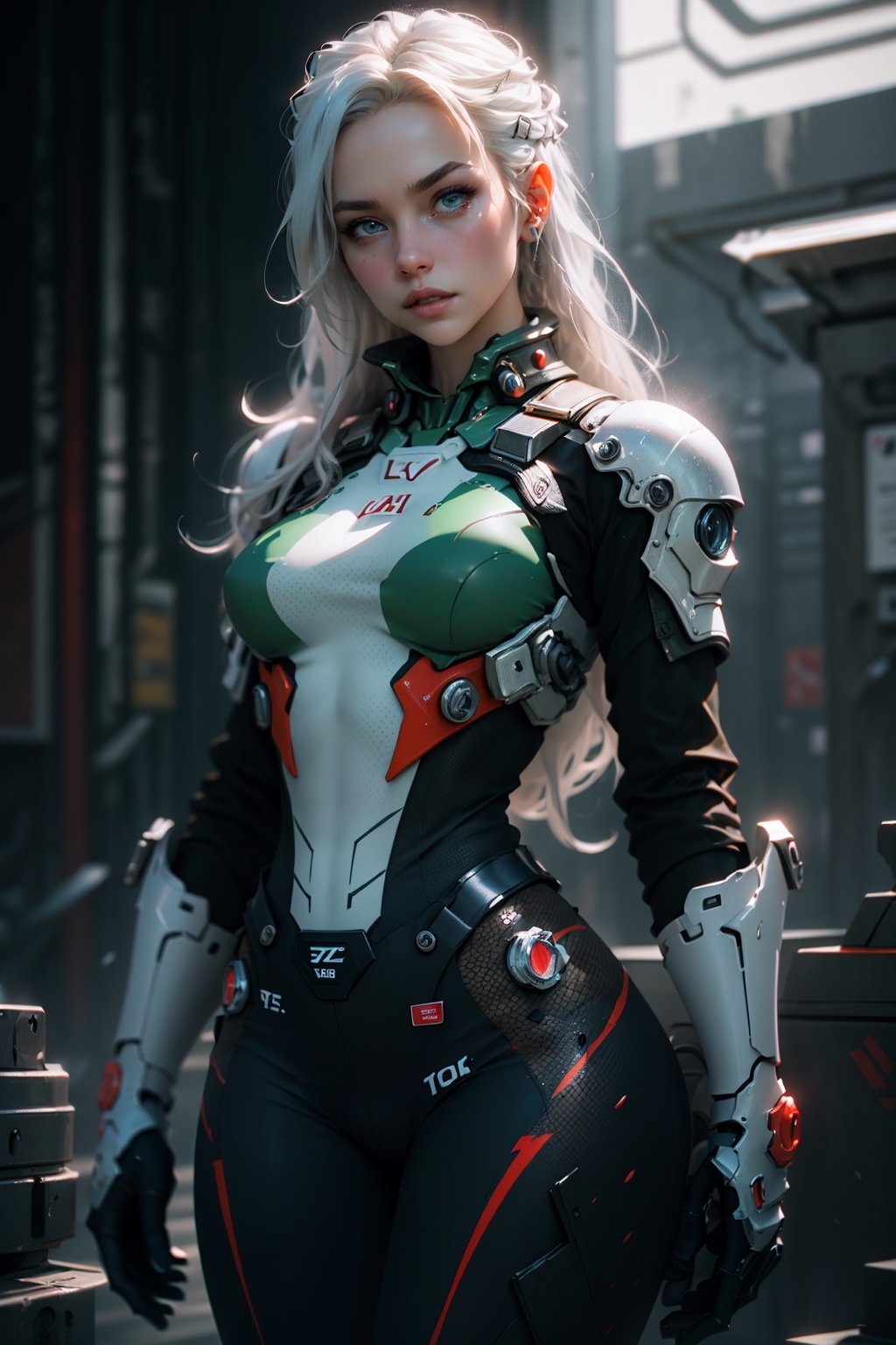 (((Young Woman))), ((Best Quality)), ((masutepiece)), (Detailed: 1.4), (Absurd), 35-year-old adult woman with Simon Bisley-style micro thong, Genesis evangelion neon style clothing, 2-piece clothing, Long silver hair, arm tatoo, cybernetic hands, pastel, Centered, scale to fit the dimensions, nffsw (High dynamic range),Ray tracing,NVIDIA RTX,Hyper-Resolution,Unreal 5,Subsurface Dispersion, PBR Texture, Post-processing, Anisotropy Filtering, depth of fields, Maximum clarity and sharpness, Multilayer textures, Albedo and specular maps, Surface Shading, accurate simulation of light and material interactions, Perfect proportions, Octane Render, Two-tone lighting, Wide aperture, Low ISO, White Balance, thirds rule, 8K Raw, Crysisnanosuit,loraeyes,nijistyle,pantyhose,Blue eyes,flaming eye