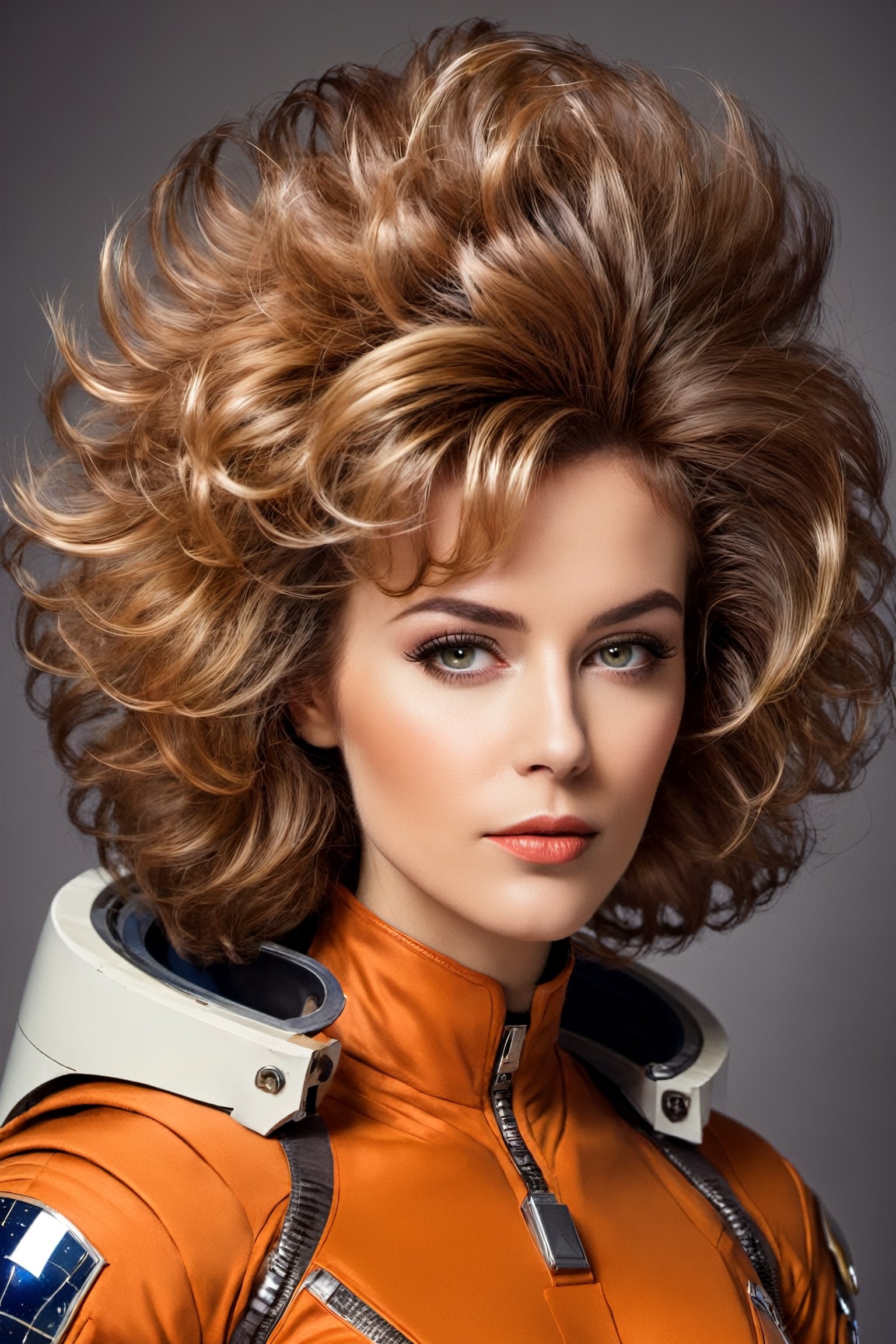 #McBane: spacewoman, big hair, shaggy hair, digital photo, detailed image, sharp focus, backlight, warm colors, serenity, 50s vibe