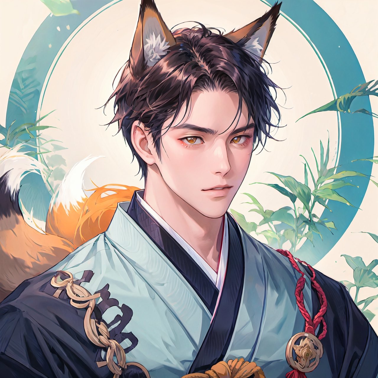 (masterpiece), (best quality), (niji style:1.3), 1man with fox ears, upper_body